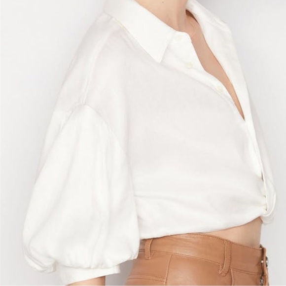 Frame Voluminous Twist Blouse White Cream Linen Puff Sleeve Size Large - Picture 2 of 16